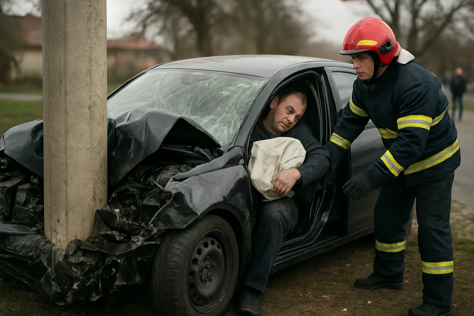 Accident grav în Fălticeni: Șofer rănit după impact cu un stâlp