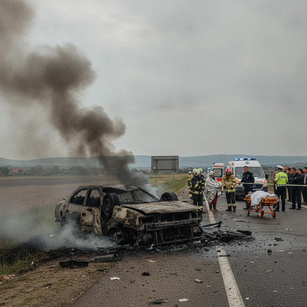 Accident mortal pe DN2-E85, în Iași: două victime și o autoutilitară incendiată