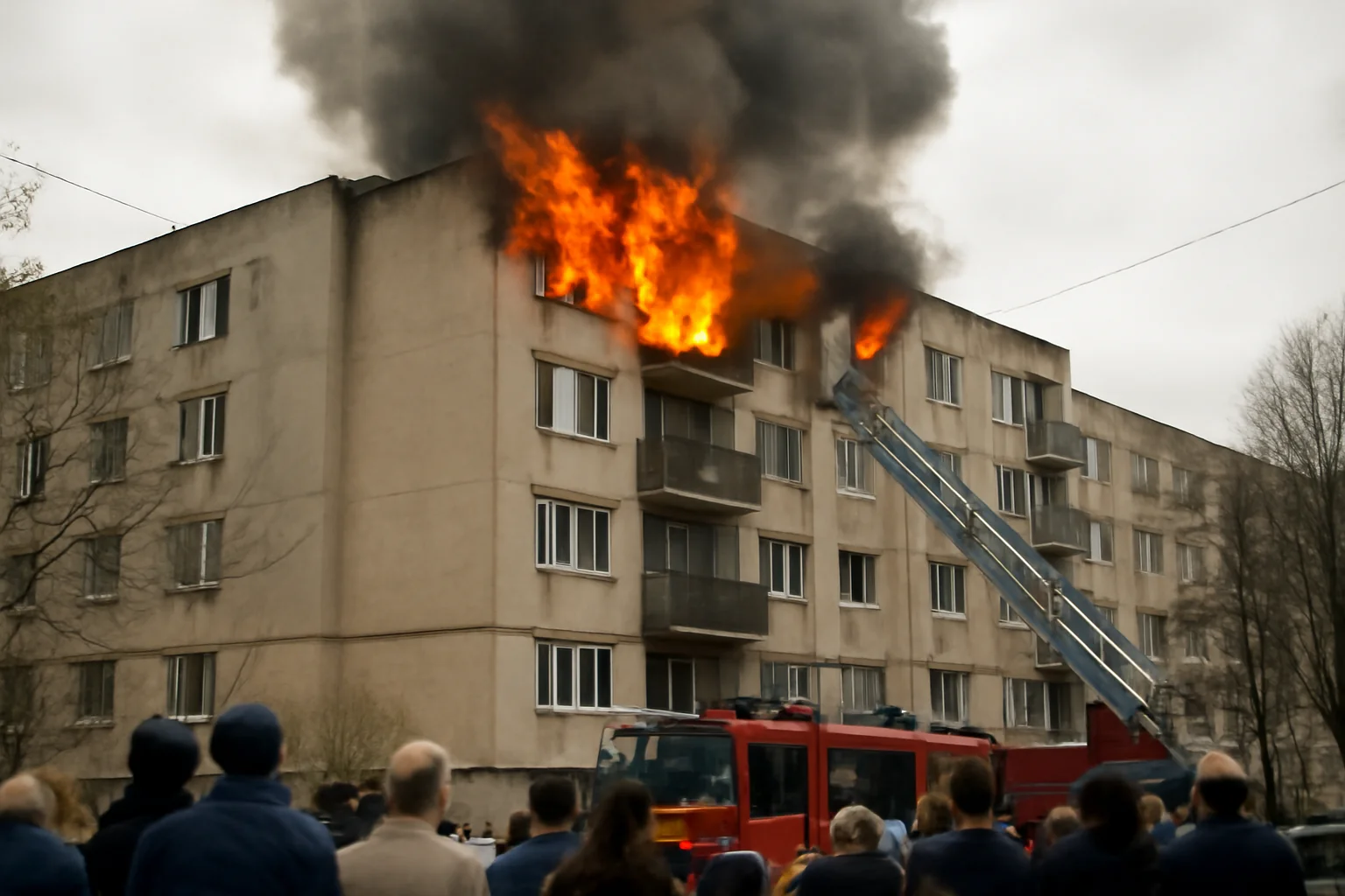 Apartament cuprins de flăcări într-un bloc din Fălticeni, Suceava: 16 persoane evacuate de pompieri