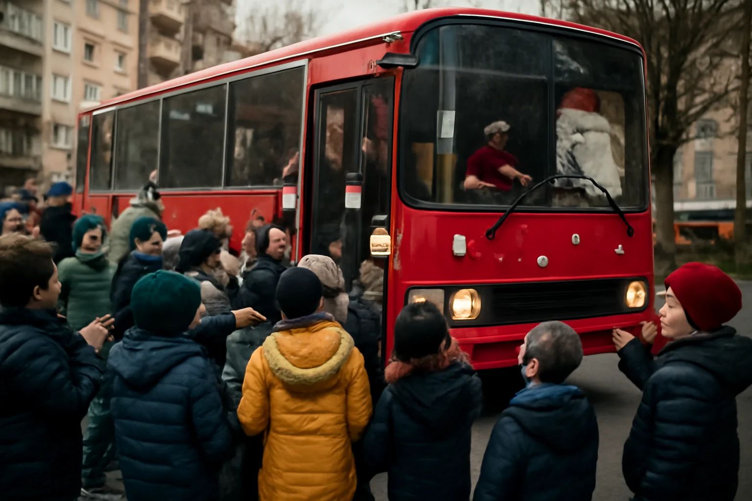 Autobuzul lui Moș Crăciun capturat de copiii din cartierul Obcini, Suceava
