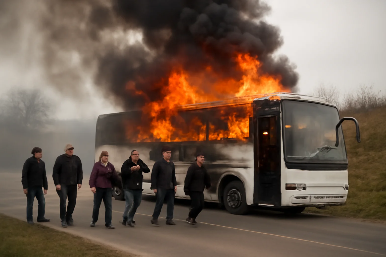 Autocar cu 47 de suceveni cuprins de flăcări în județul Mureș, pasagerii s-au salvat la timp