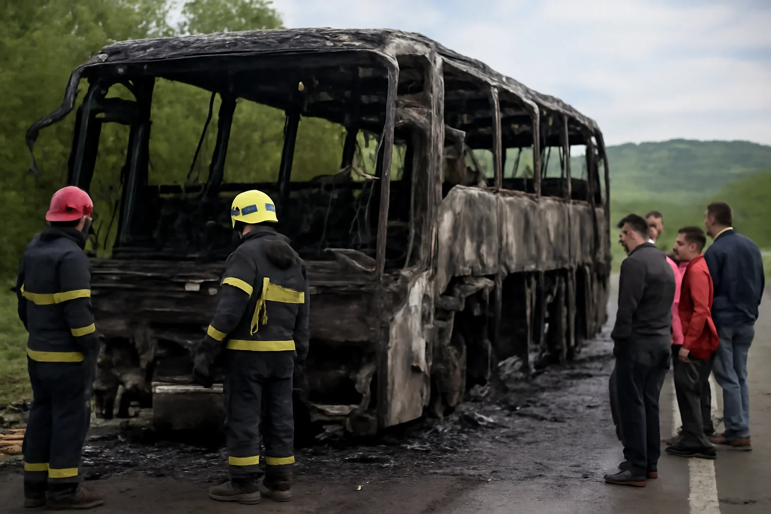 Autocar cu pasageri din Suceava, cu destinația Germania, cuprins de flăcări pe un drum din județul Mureș