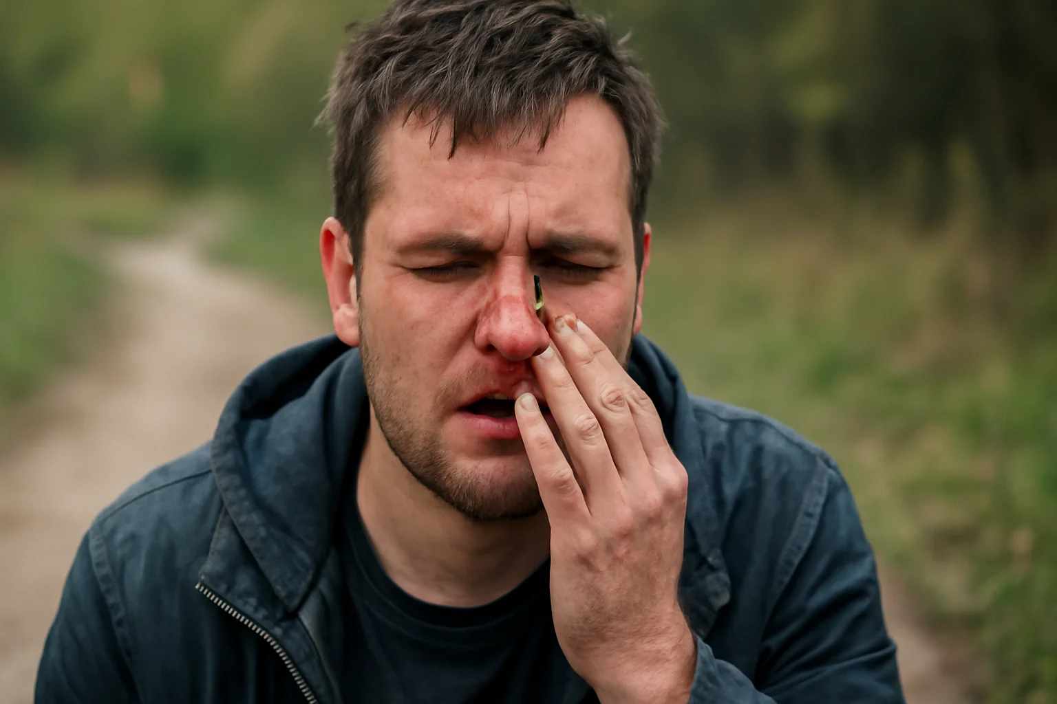 Bărbat beat, dosar penal după ce și-a zdrobit nasul într-o căzătură pe drum