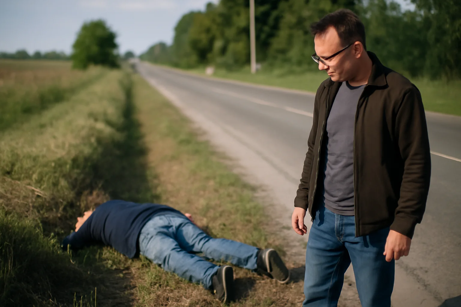 Bărbat găsit mort în șanț de șofer pe drum județean