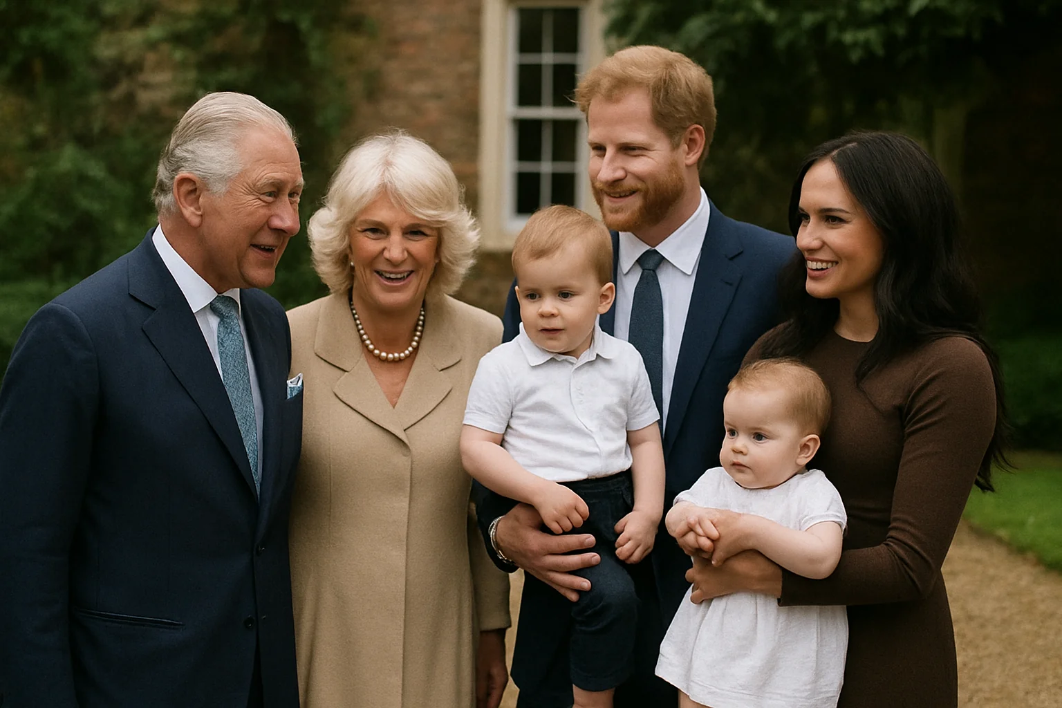 Charles și Camilla, cu Harry, Meghan și copii
