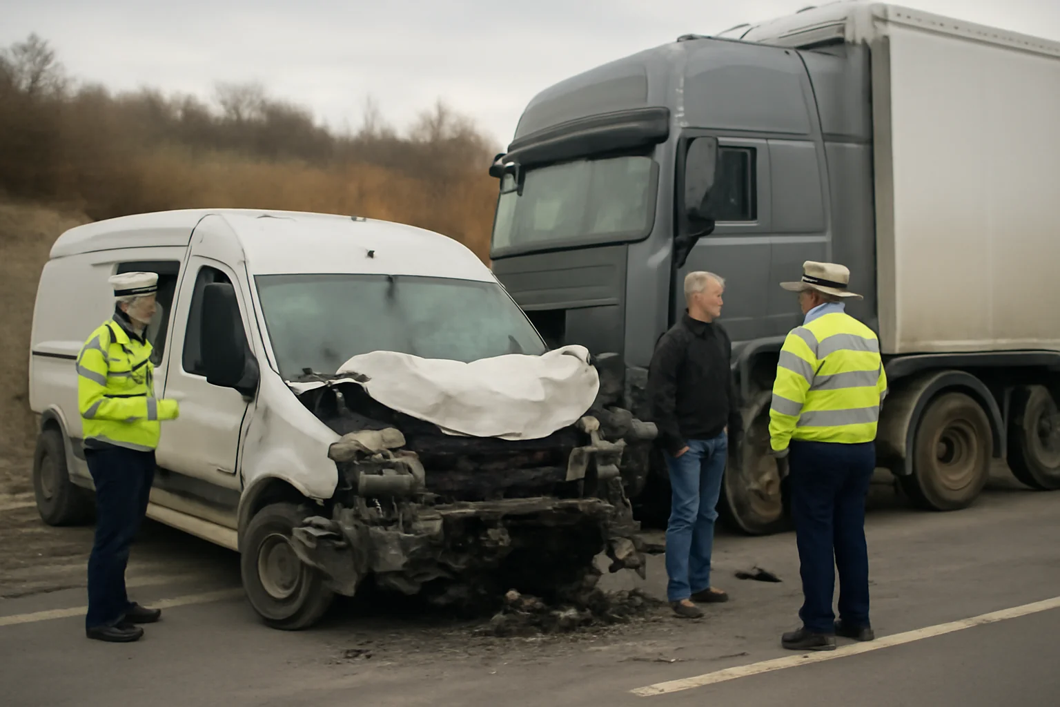 Cinci răniți într-o coliziune între microbuz și camion cu lemne în județul Suceava