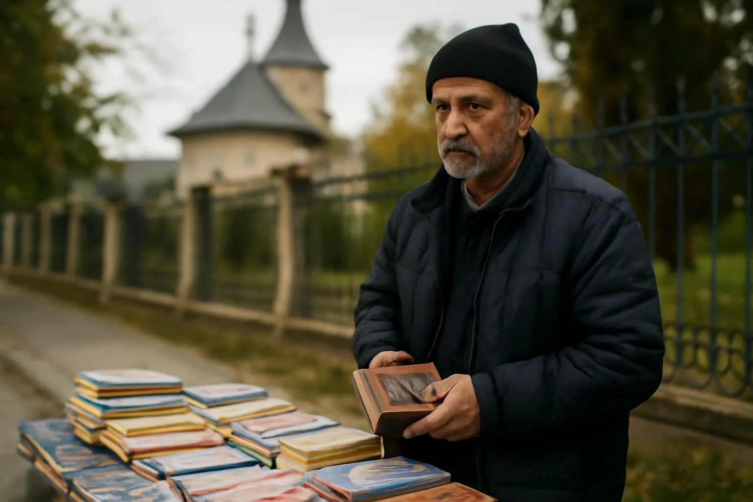 Comerciant de cărți bisericești din zona Mănăstirii Sf. Ioan cel Nou din Suceava, alungat de stareț pentru a-și câștiga existența