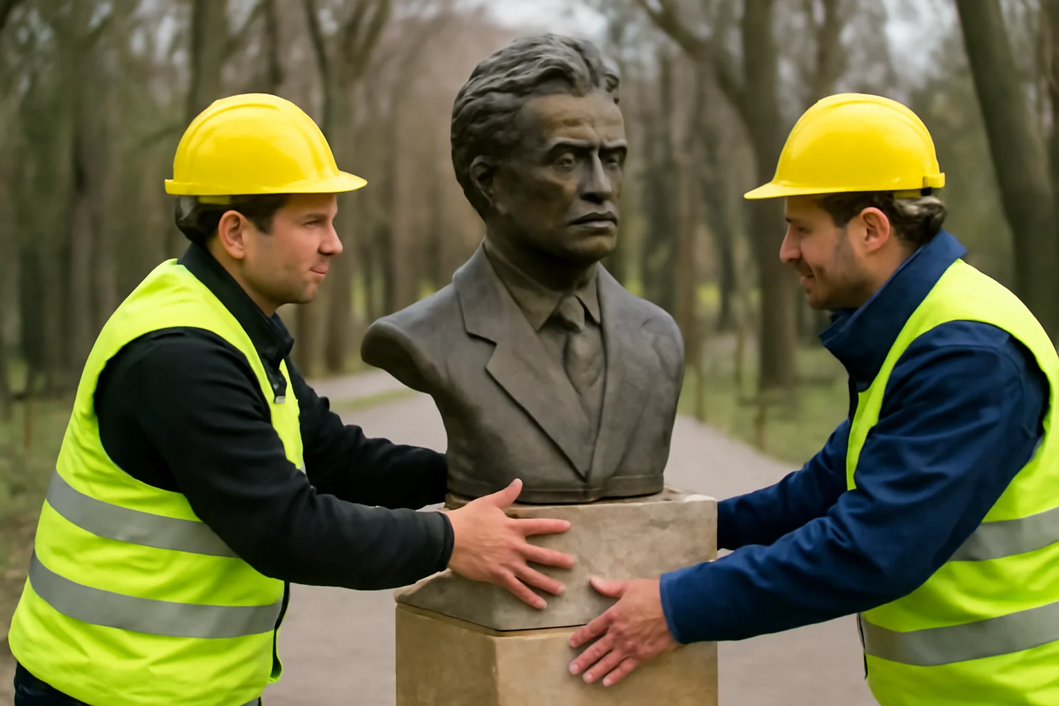CONSTRUCTIM S.A. încheie reabilitarea busturilor personalităților din Parcul Central Anton Scudier și le reinstalează pe Aleea Personalităților
