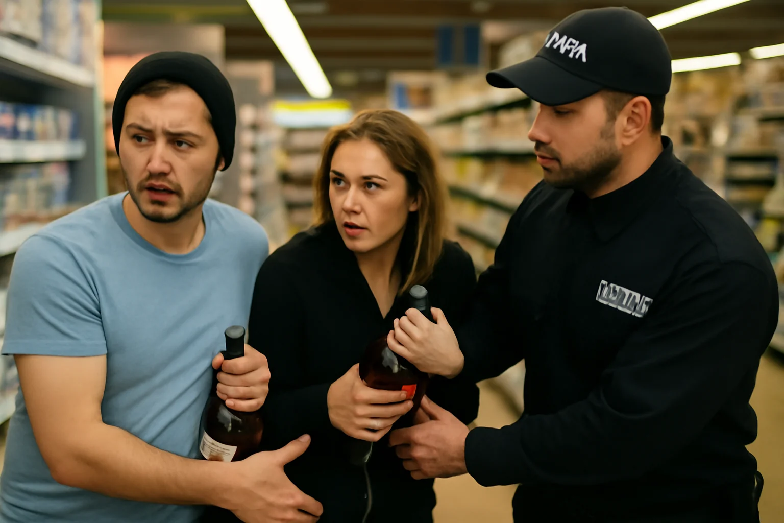 Cuplu prins încercând să fure două sticle de alcool dintr-un supermarket din Suceava