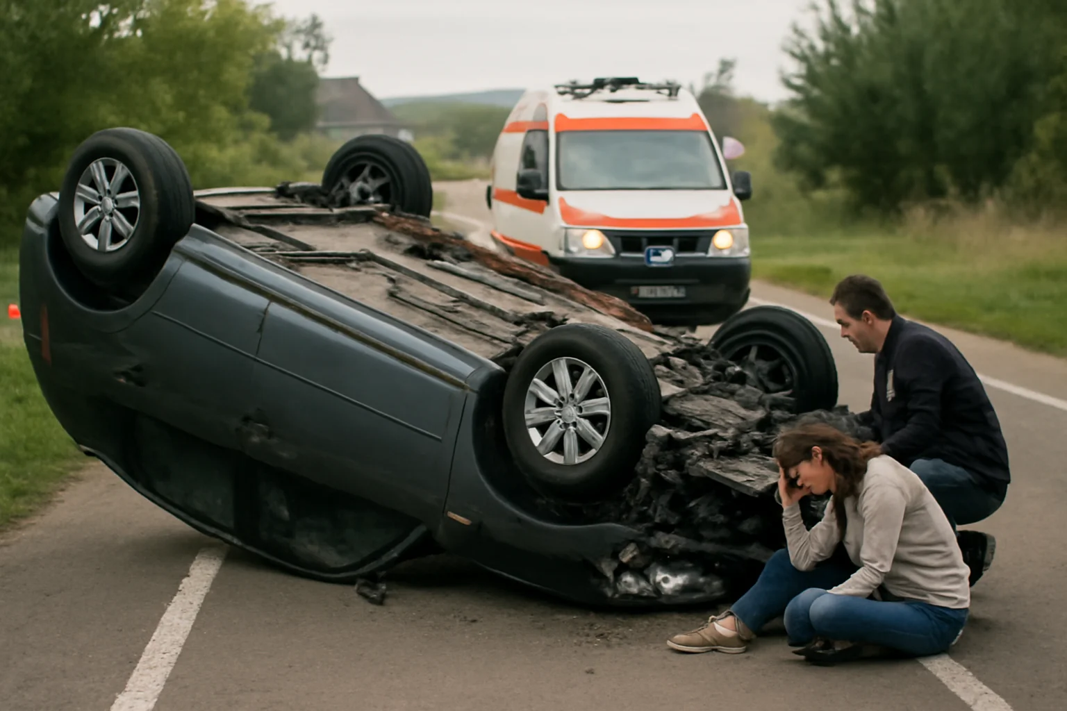 Două persoane rănite după răsturnarea unui autoturism la Șcheia, lângă Suceava