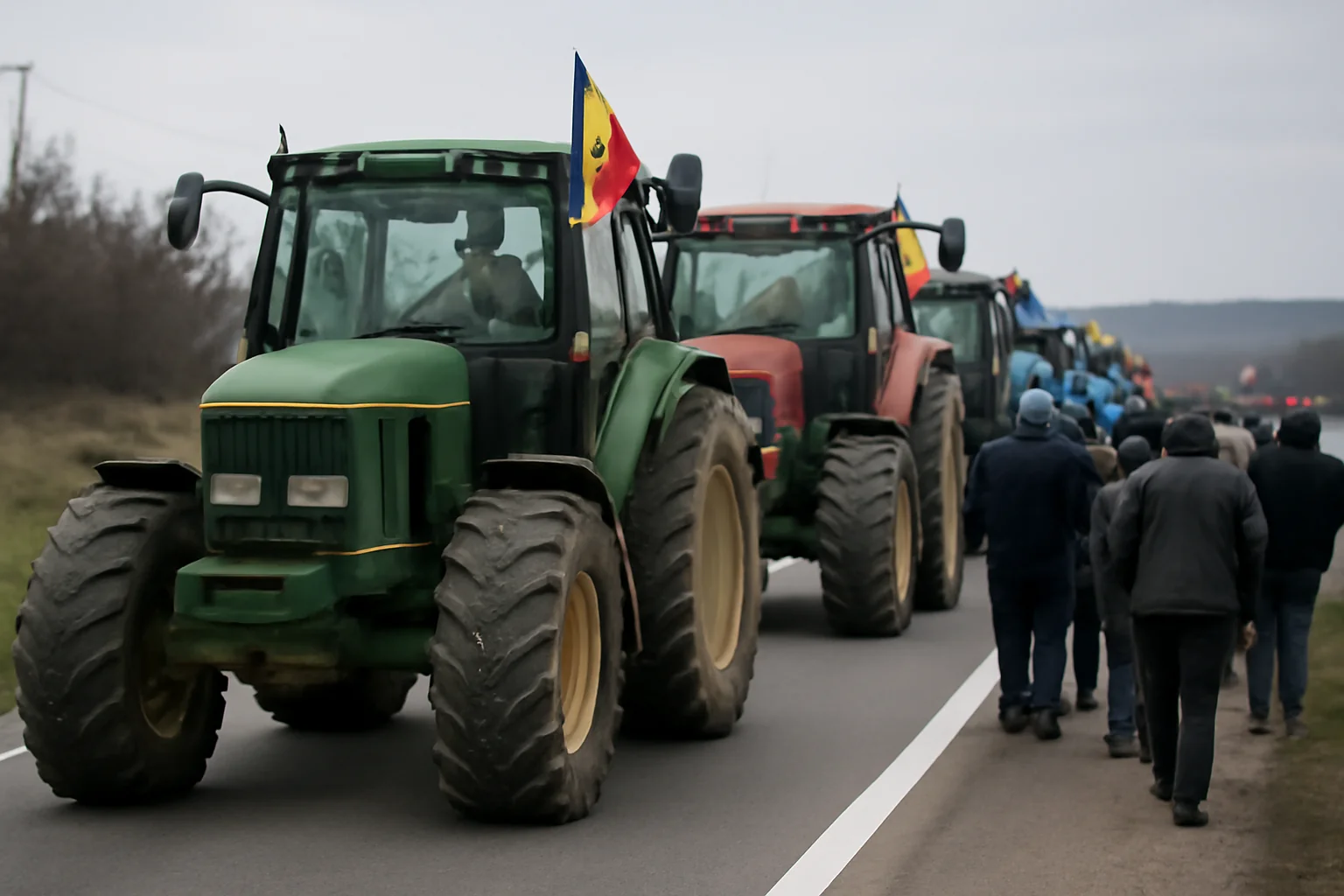 Fermierii își continuă marșul cu tractoare pe E85, aproape de Suceava