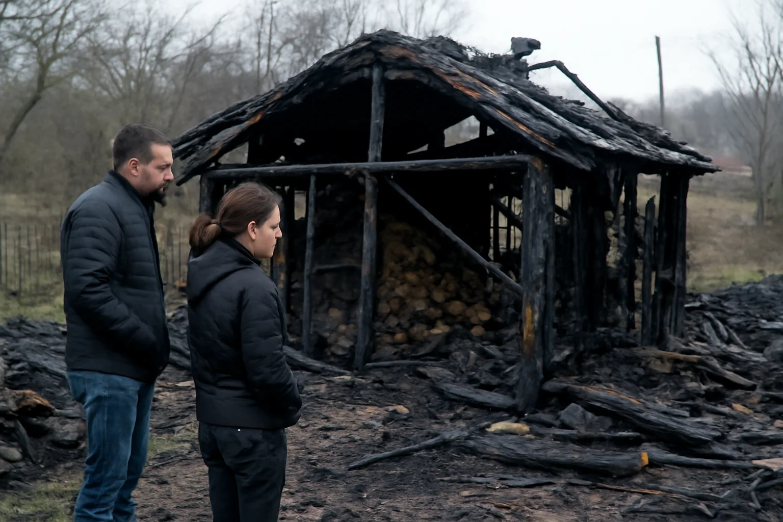 Magazie de lemne distrusă de un incendiu la Udești, în județul Suceava