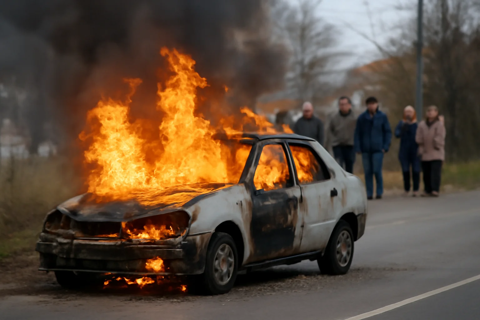 Mașină cuprinsă de flăcări la Fălticeni, în județul Suceava, după încercarea de pornire a motorului