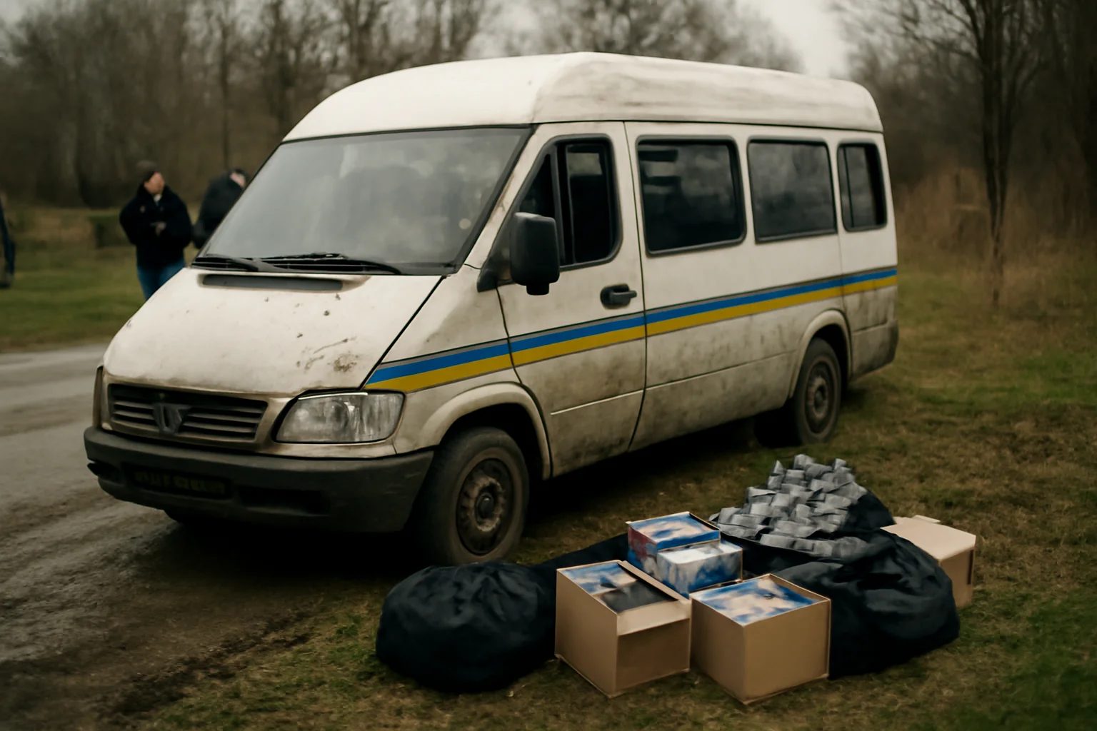 Microbuz ucrainean abandonat la Horodnic, descoperite bunuri de contrabandă