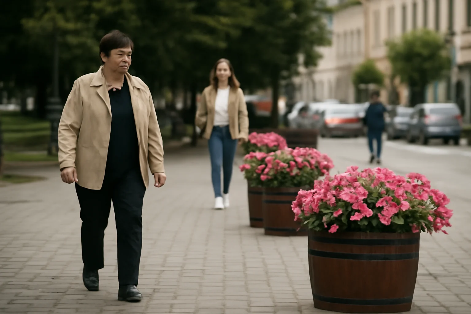 Modernizarea esplanadei din centru Suceava, cu flori roz atractive