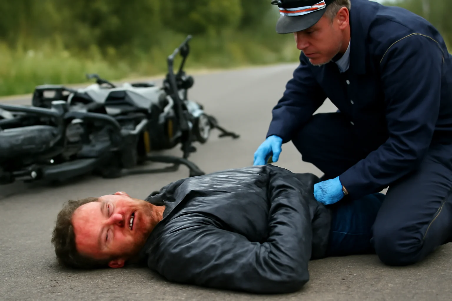 Motociclist beat și fără permis, rănit grav după ce a pierdut controlul asupra motocicletei