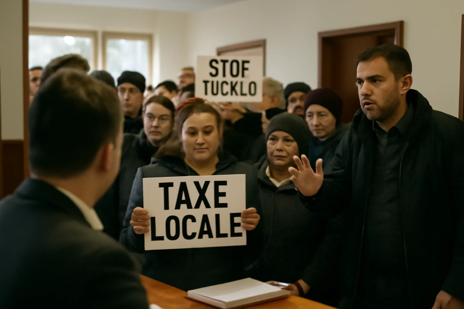 Protest la Primăria Salcea, județul Suceava, față de taxele locale