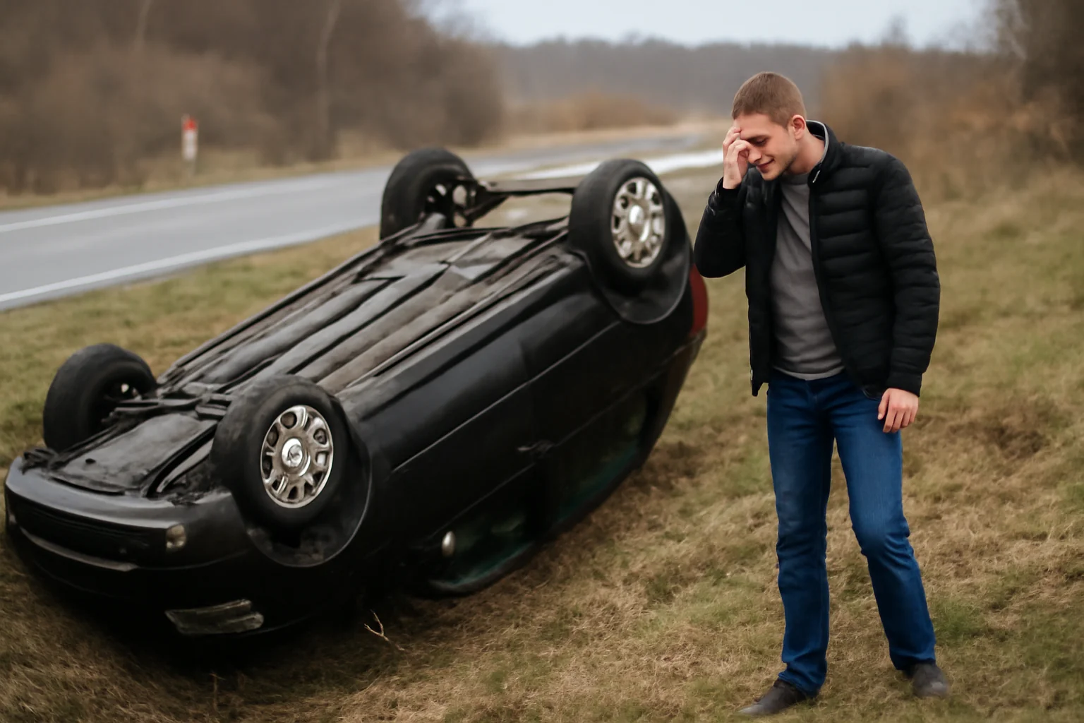 Șofer băut din Suceava s-a răsturnat cu mașina în șanț la Gulia, Dolhasca