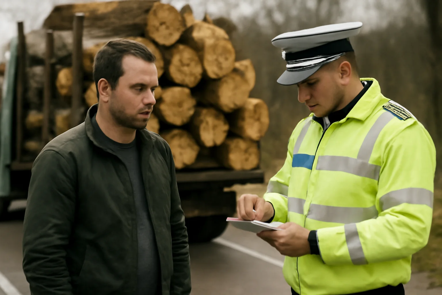 Șofer sancționat cu 4.000 de lei după ce a fost depistat că transporta 4 mc de lemn fără documente