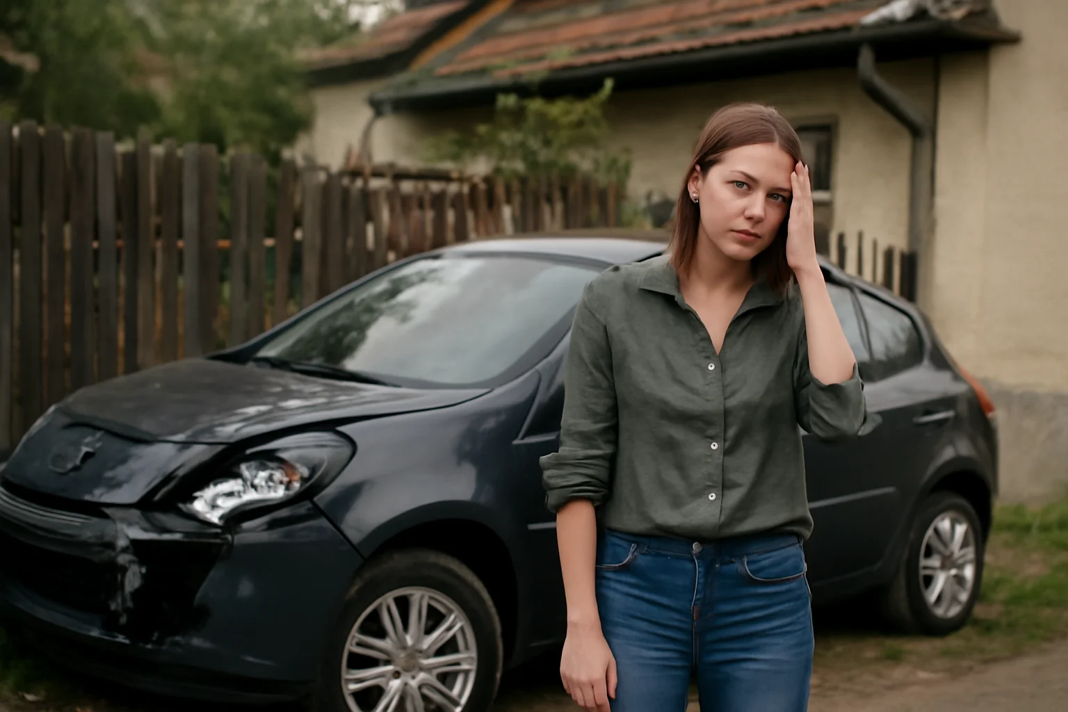 Șoferiță în stare de ebrietate lovește cu un autoturism fără numere o gospodărie și provoacă distrugeri