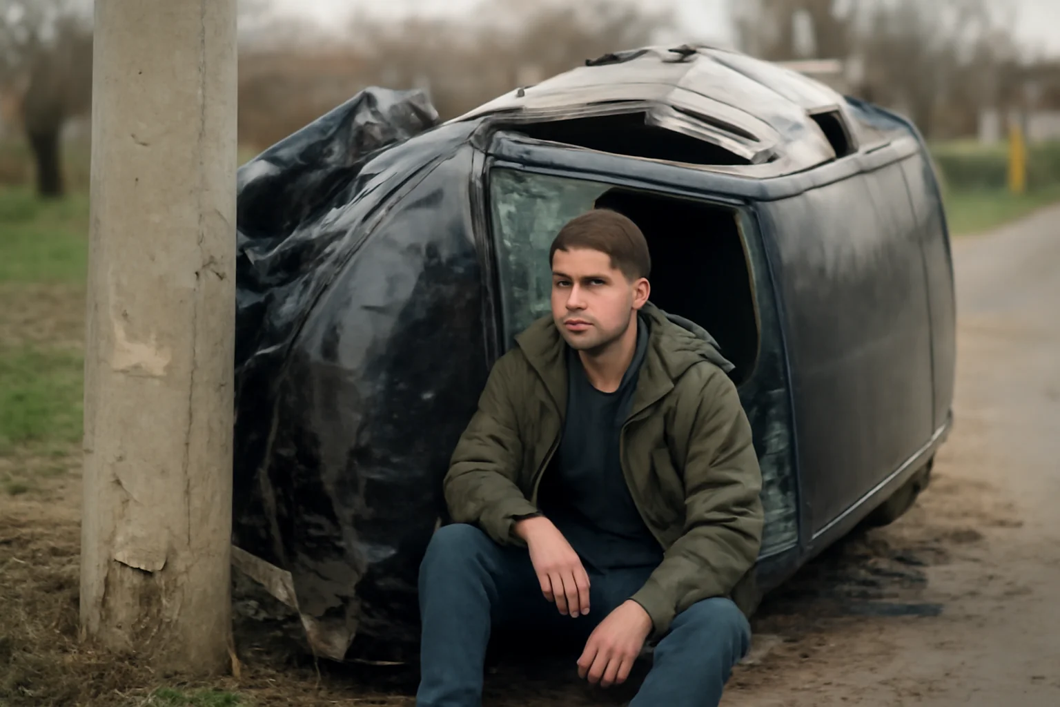 Tânăr de 26 de ani din Marginea, beat la volan, a provocat un accident după ce s-a răsturnat și a lovit un stâlp de electricitate