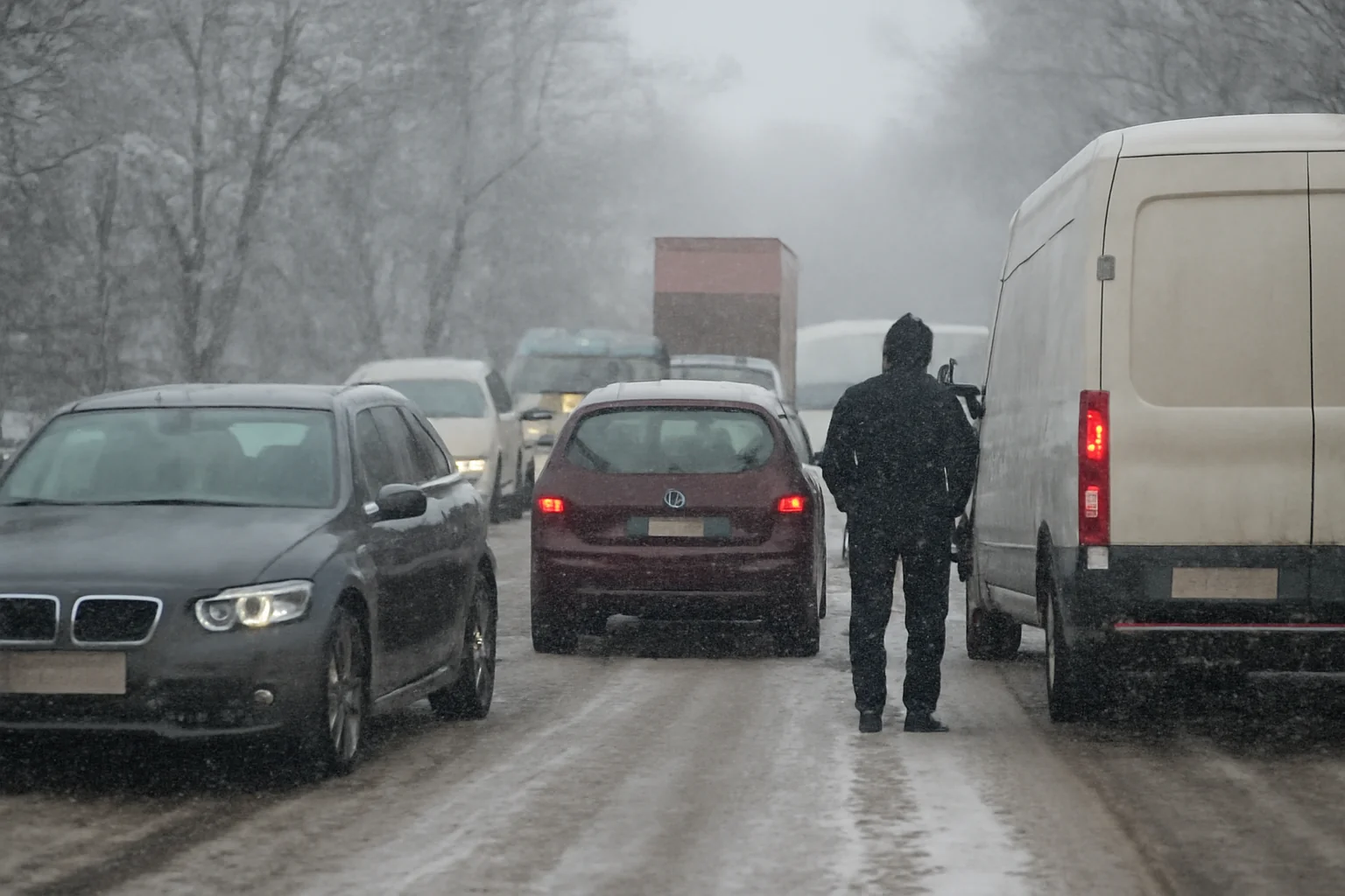 Trafic rutier blocat la intrarea în Botoșani dinspre Suceava din cauza poleiului și zăpezii