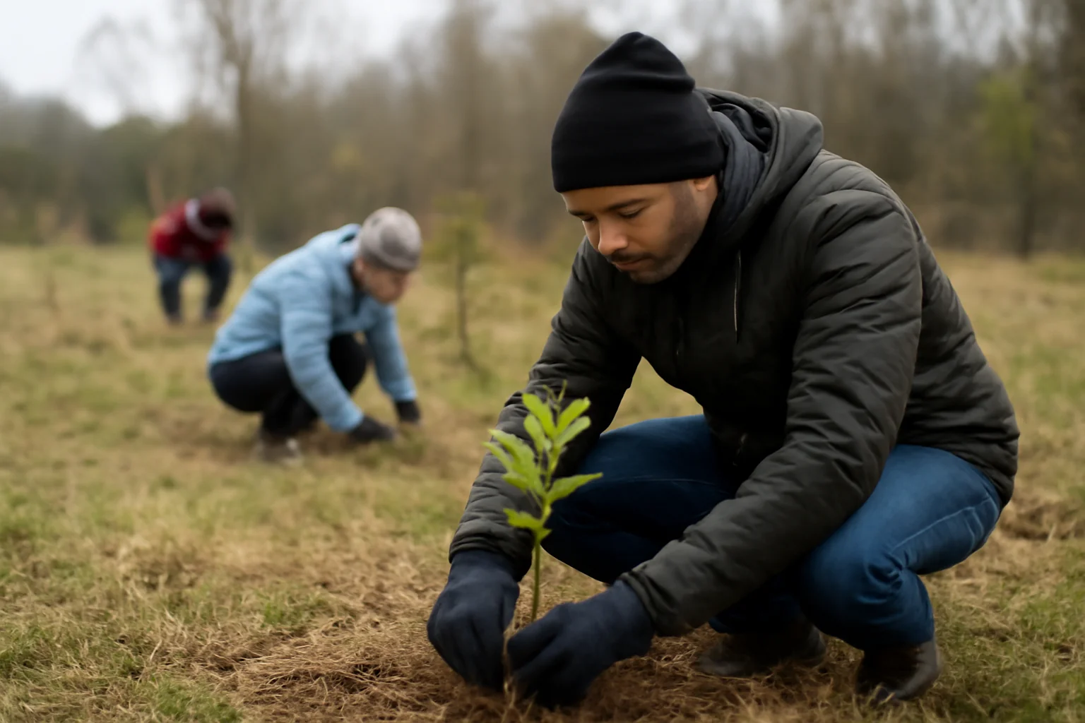 Voluntari plantează aproape 200 de puieți de gorun la Pătrăuți, în județul Suceava